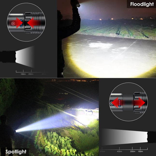 UltraBright XHP90 +COB Rechargeable LED Torch – Super Strong, Long Range & Waterproof Flashlight