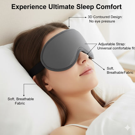 3D Contoured Sleep Mask – Lightweight Blackout Eye Mask for Travel & Bedtime